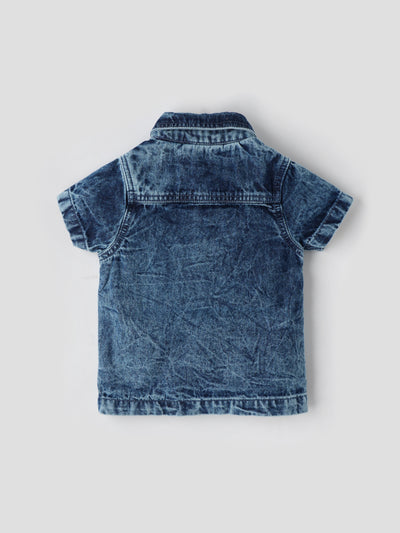 Popees Baby Boys Denim Short Sleeve Shirt| Blue| 0-9 Months