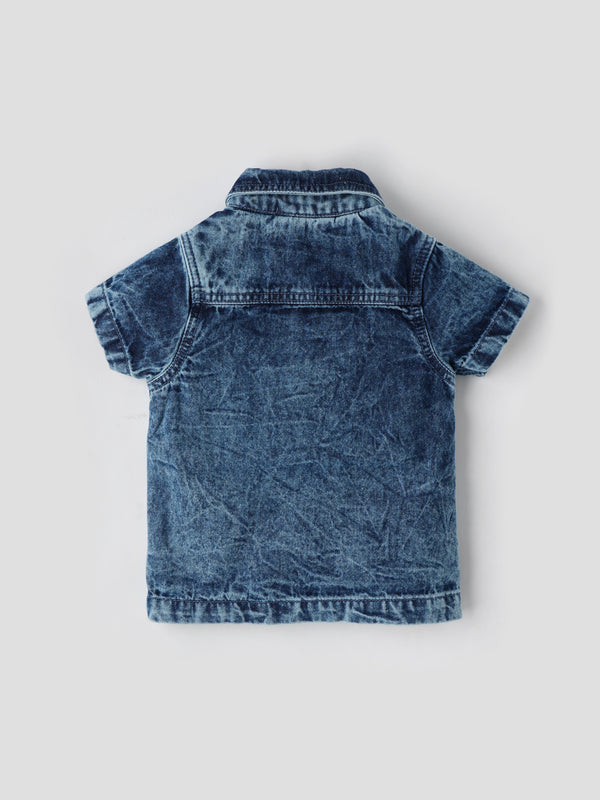 Popees Baby Boys Denim Short Sleeve Shirt| Blue| 0-9 Months