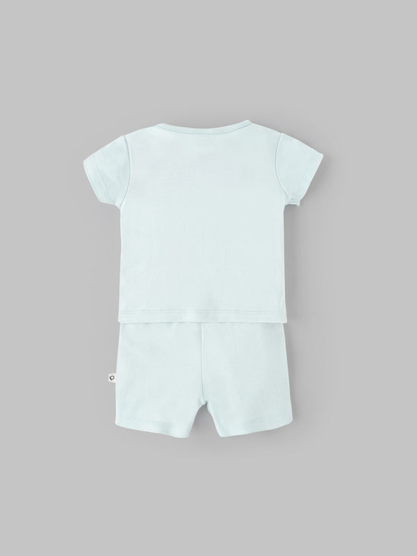 Popees Boys Half-Sleeve Front Open Co-ord Set (0-9 Months) Made of Organic Bamboo Cotton Fabric