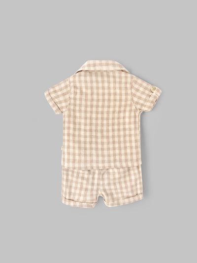 Popees Baby Boys Cotton Check Shirt & Shorts Set| Beige| Newborn To 9 Months