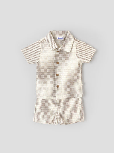 Popees Baby Boys Shirt and Shorts Set| Beige| Newborn - 9 Months