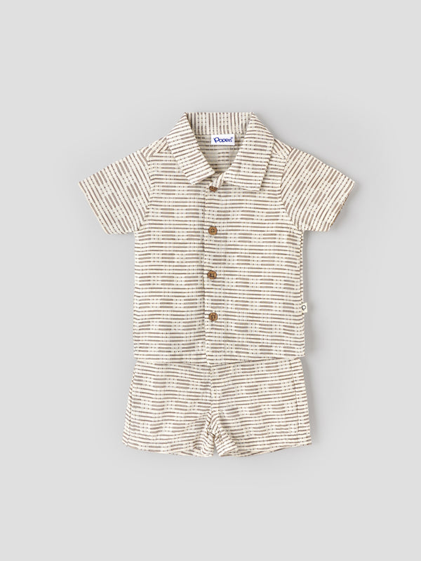 Popees Baby Boys Shirt and Shorts Set| Beige| Newborn - 9 Months