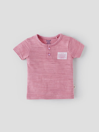 Popees Half Sleeve Henley T-shirt (0–9 Months) with Sunshine Patch for Boys
