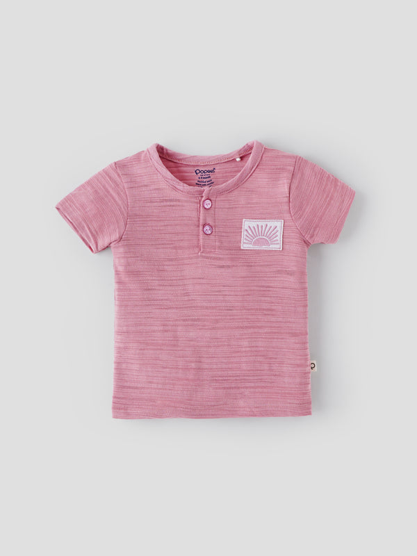 Popees Half Sleeve Henley T-shirt (0–9 Months) with Sunshine Patch for Boys