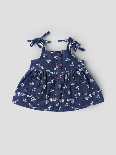 Popees Baby Girls Denim Dress| Blue| Newborn To 9 Months