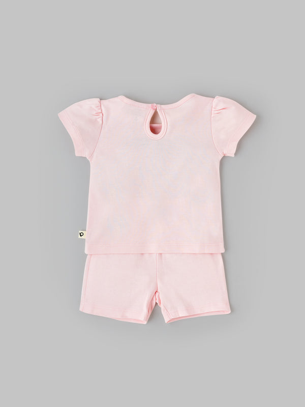 Popees Short Sleeve Back Open Co-ord Set (0-9 Months)For Girls Made of Organic Bamboo Cotton Fabric