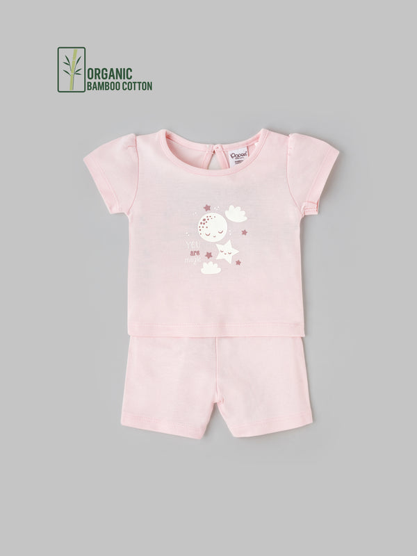 Popees Short Sleeve Back Open Co-ord Set (0-9 Months)For Girls Made of Organic Bamboo Cotton Fabric