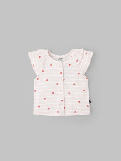 Popees Heart-Printed Half Sleeve Front Open Top for Baby Girls (0–9 Months)