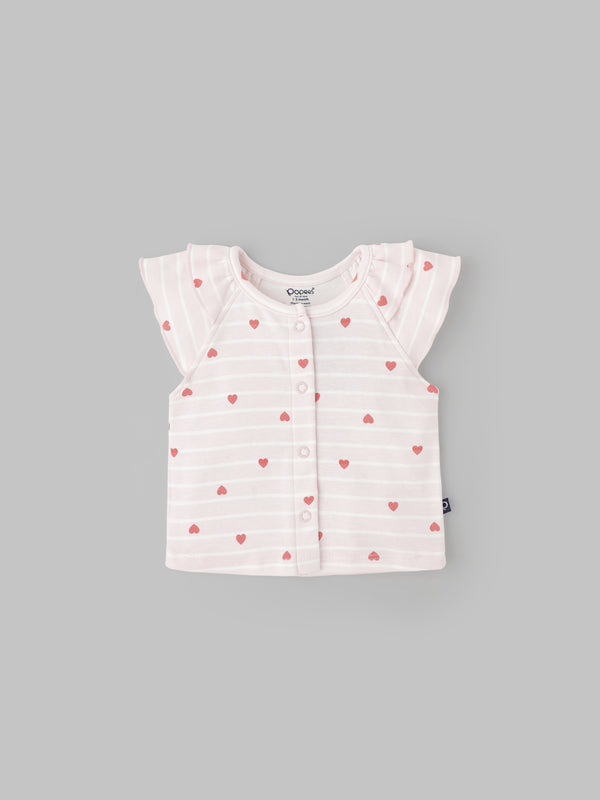 Popees Heart-Printed Half Sleeve Front Open Top for Baby Girls (0–9 Months)