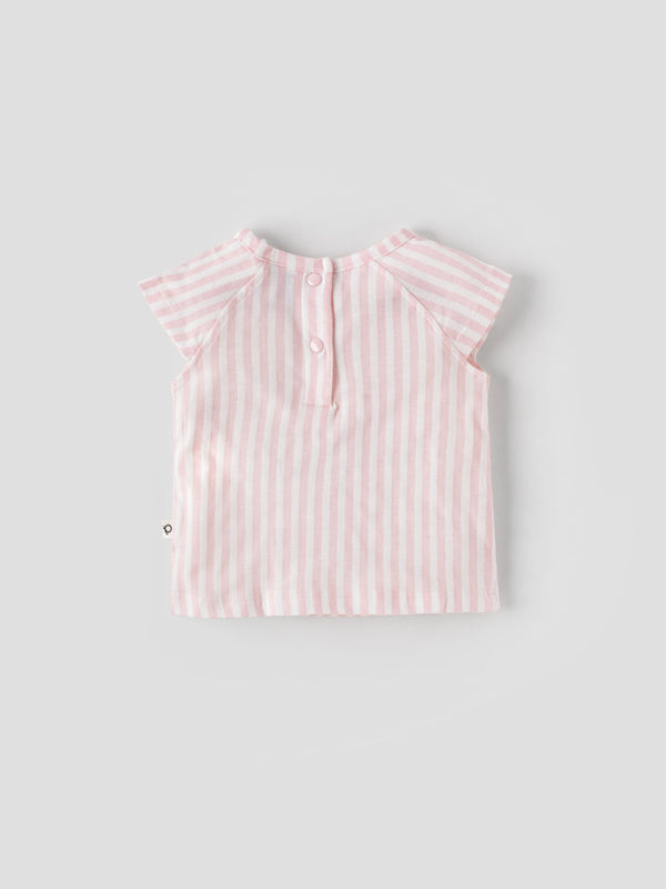 Popees Striped Short Sleeve (0–9 Months) Cute Bird Printed Top for Baby Girls