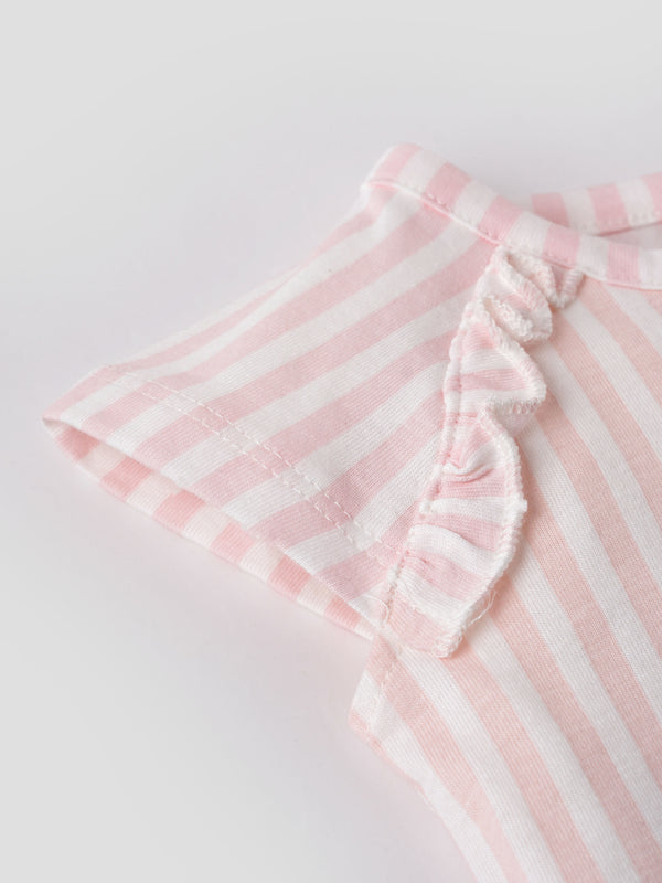 Popees Striped Short Sleeve (0–9 Months) Cute Bird Printed Top for Baby Girls