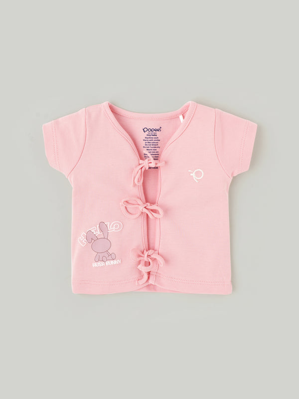 Popees Half Sleeve Printed Front Open Jhabla (0-6 Months) for Babies