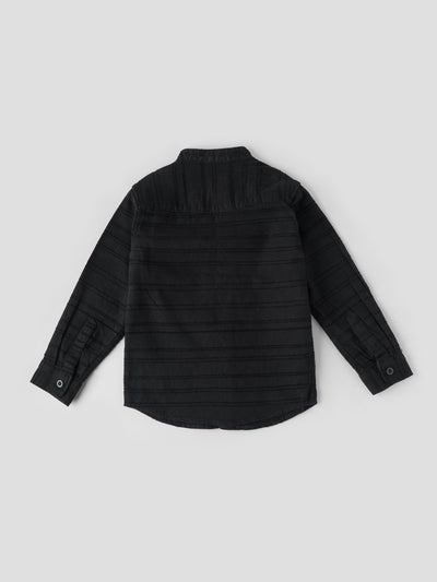 Popees Textured Black Full Sleeve Shirt With Mandarin Collar (1–6 Years) for Boys