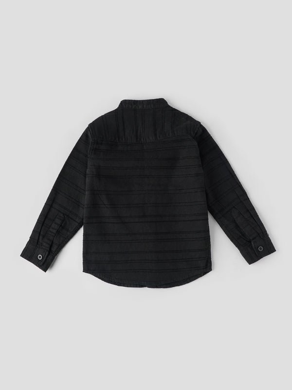 Popees Textured Black Full Sleeve Shirt With Mandarin Collar (1–6 Years) for Boys