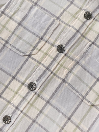Baby Boys Checked Full Sleeve Cotton Shirt with Front Pocket| Grey| 9 Months to 4 Years