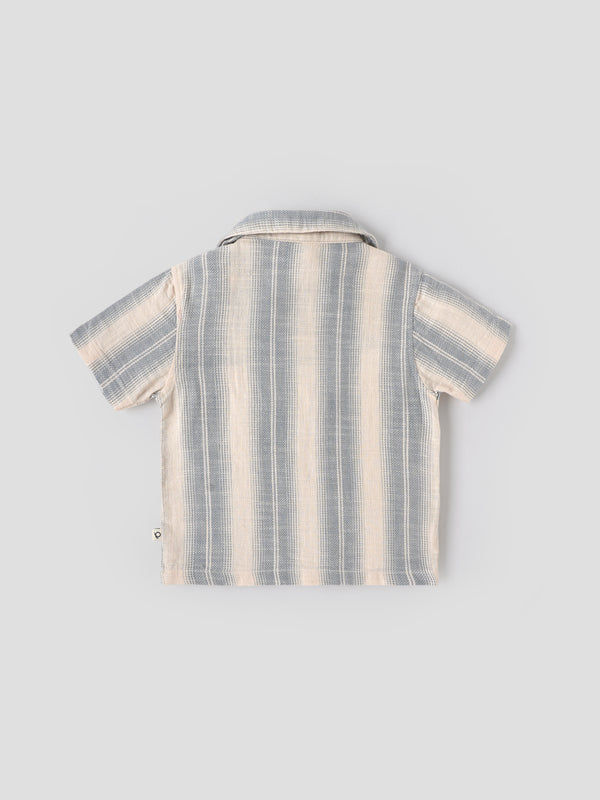 Popees Baby Boys Striped Short Sleeve Cotton Shirt| Grey & Beige| 9 Months to 4 Years