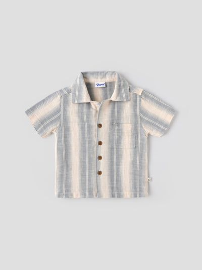 Popees Baby Boys Striped Short Sleeve Cotton Shirt| Grey & Beige| 9 Months to 4 Years