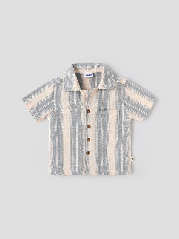 Popees Baby Boys Striped Short Sleeve Cotton Shirt| Grey & Beige| 9 Months to 4 Years
