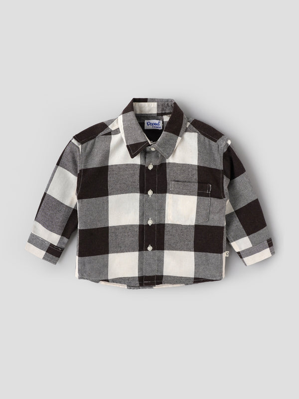 Popees Baby Boys Checked Cotton Shirt|Full Sleeve Button-Down Plaid Casual Wear with Chest Pocket |9 Months to 4 Years
