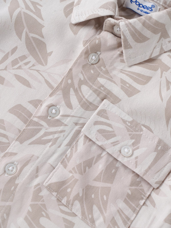 Popees Baby Boys Tropical Leaf Printed Cotton Shirt|Full Sleeve Button-Down Casual Wear with Chest Pocket |9 Months to 4 Years