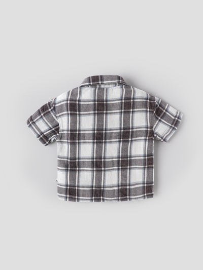 Popees Baby Boys Checked Cotton Shirt | Short Sleeve Plaid | 9M–4Y