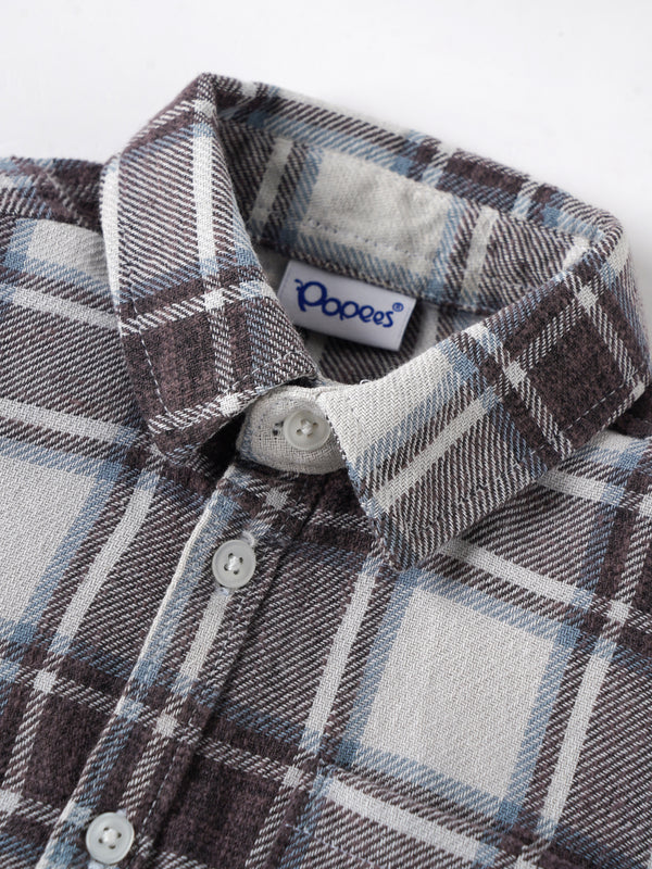 Popees Baby Boys Checked Cotton Shirt | Short Sleeve Plaid | 9M–4Y