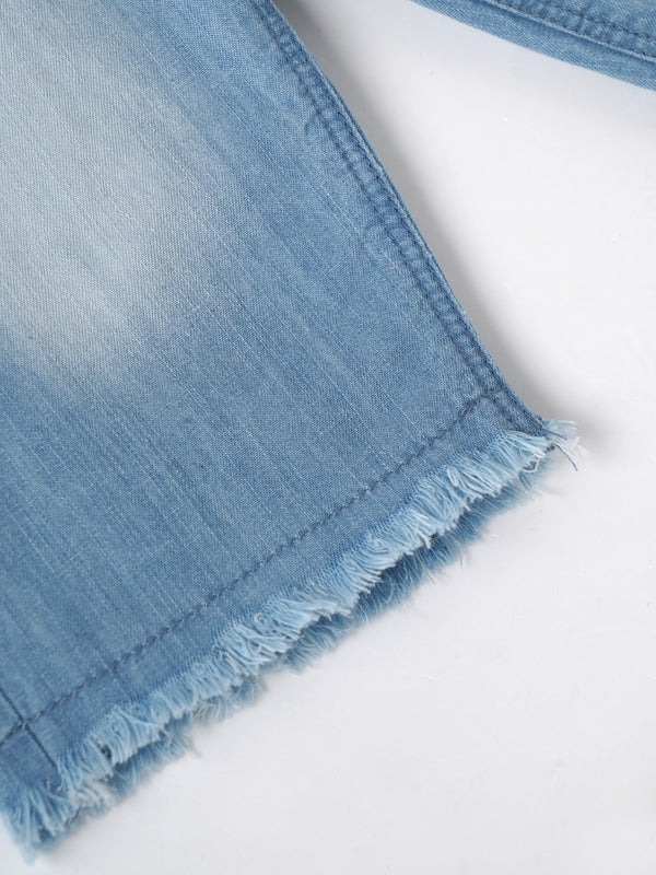 Popees Baby Girls Light Wash Denim Shorts with Frayed Hem| Blue| 6 Months to 4 Years