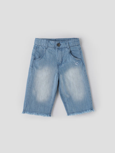 Popees Baby Girls Light Wash Denim Shorts with Frayed Hem| Blue| 6 Months to 4 Years