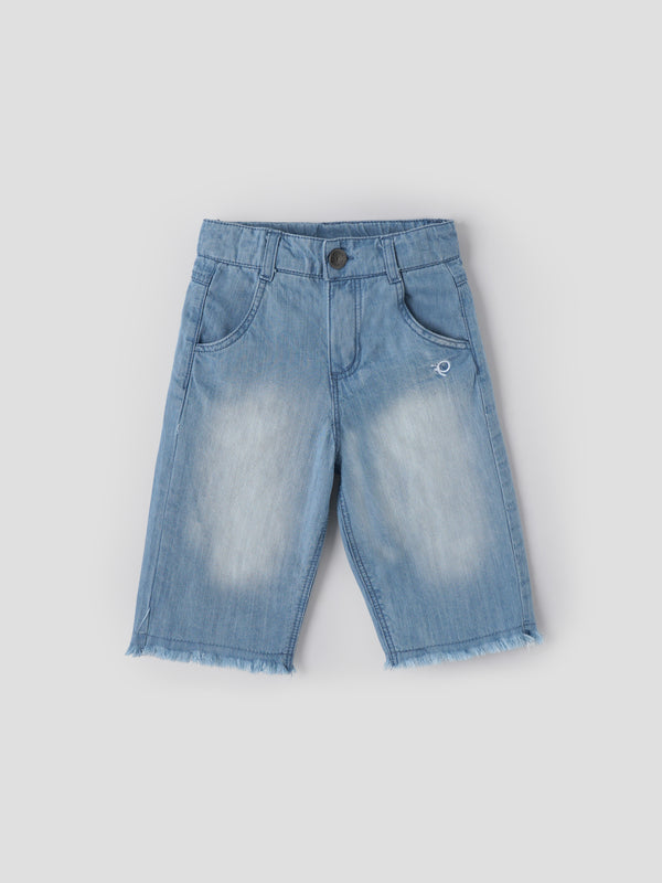 Popees Baby Girls Light Wash Denim Shorts with Frayed Hem| Blue| 6 Months to 4 Years