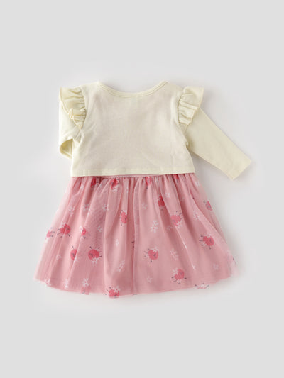 Popees Fashionable Printed Dress With Waffle Shrug Set (1-8 Years) for Girls