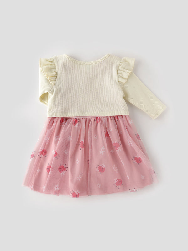 Popees Fashionable Printed Dress With Waffle Shrug Set (1-8 Years) for Girls