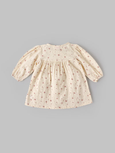 Popees Baby Girls Floral Cotton Dress |Cream Printed Long Sleeve A-Line Outfit (9 Months–4 Years)