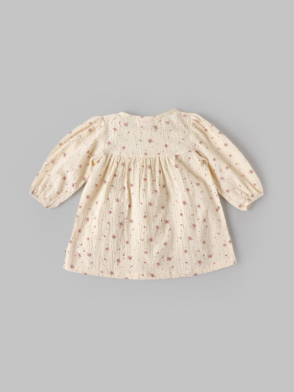 Popees Baby Girls Floral Cotton Dress |Cream Printed Long Sleeve A-Line Outfit (9 Months–4 Years)