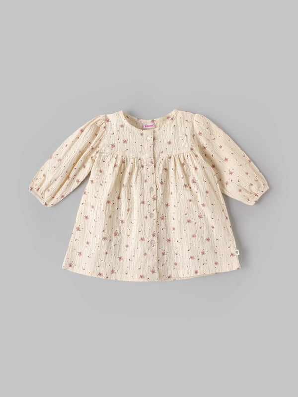 Popees Baby Girls Floral Cotton Dress |Cream Printed Long Sleeve A-Line Outfit (9 Months–4 Years)