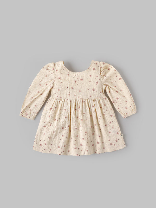 Popees Baby Girls Floral Cotton Dress |Cream Printed Long Sleeve A-Line Outfit (9 Months to 4 Years)