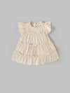 Popees Baby Girls Textured Tiered Ruffle Cotton Dress| Off-White| 9 Months to 4 Years