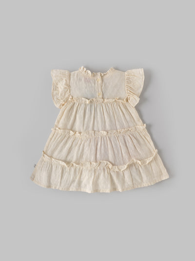 Popees Baby Girls Textured Tiered Ruffle Cotton Dress| Off-White| 9 Months to 4 Years