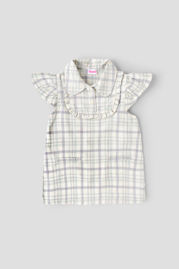 Popees Baby Girl Cotton Checked Dress with Peter Pan Collar| 9-12 Months - 4 Years