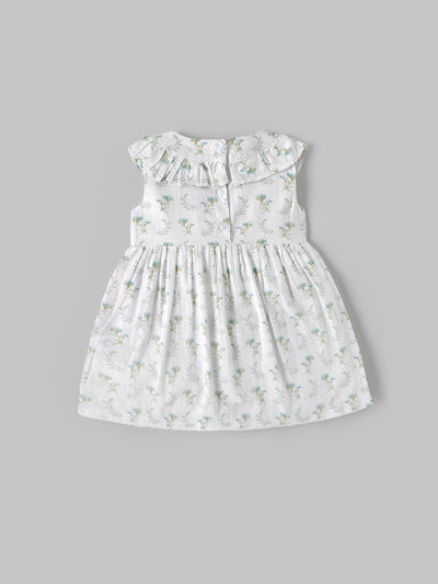 Baby Girls Floral Print Sleeveless Dress with Bow| White| 9 Months to 4 Years