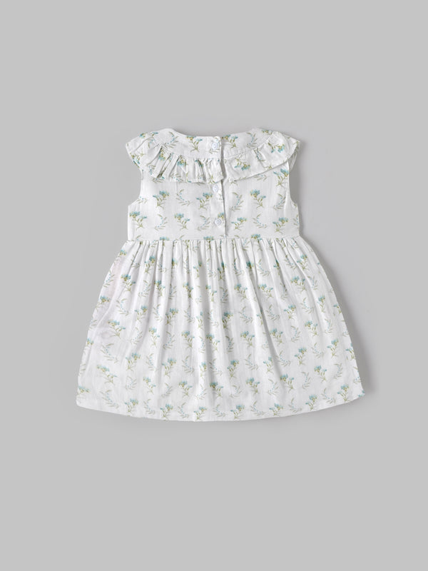 Baby Girls Floral Print Sleeveless Dress with Bow| White| 9 Months to 4 Years