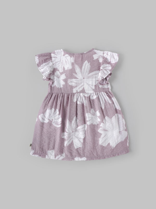 Popees Baby Girls Floral Print Ruffle Sleeve Dress with Front Buttons| 9M–4Y