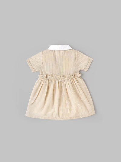 Popees Baby Girls Short Sleeve Cotton Dress| Beige| 9 Months To 4 Years