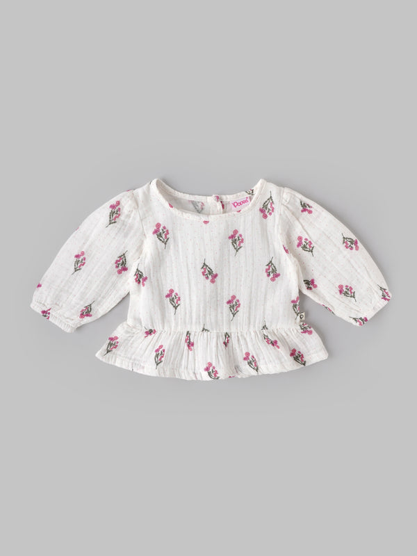 Popees Baby Girls Cotton Floral Top & Bottom Set| Full Sleeve Ruffle Outfit (9M–4Y)
