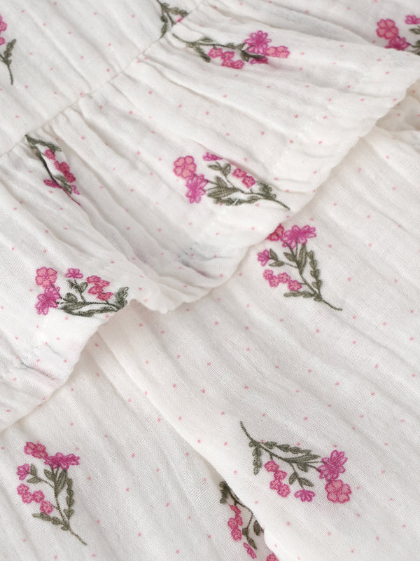 Popees Baby Girls Cotton Floral Top & Bottom Set| Full Sleeve Ruffle Outfit (9M–4Y)