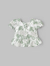 Popees Baby Girls Green Floral Print Peplum Top with Puff Sleeves| 9 Months–4 Years