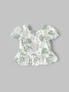 Popees Baby Girls Green Floral Print Peplum Top with Puff Sleeves| 9 Months–4 Years