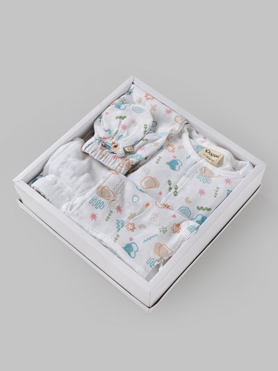 Popees Newborn Baby Muslin Clothing Gift Set 6-Piece| 100% Cotton Soft Breathable Essentials Kit |0-1 & 3-6 Months