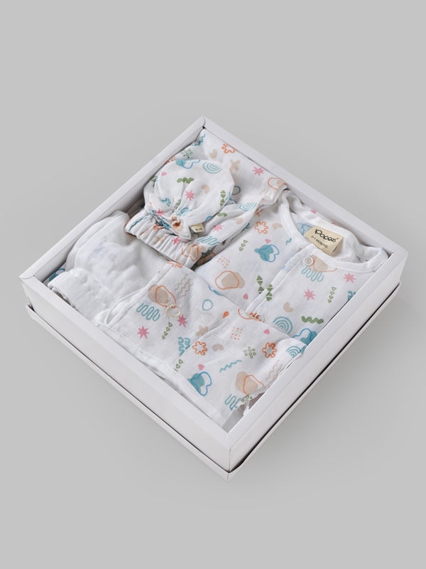 Popees Newborn Baby Muslin Clothing Gift Set 6-Piece| 100% Cotton Soft Breathable Essentials Kit |0-1 & 3-6 Months