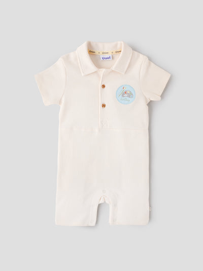 Popees Baby Boys Cotton Waffle Romper |Polo Collar Onesie (3–24 Months)