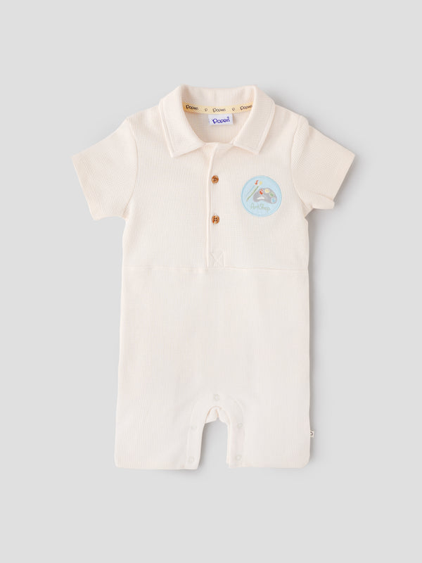 Popees Baby Boys Cotton Waffle Romper |Polo Collar Onesie (3–24 Months)